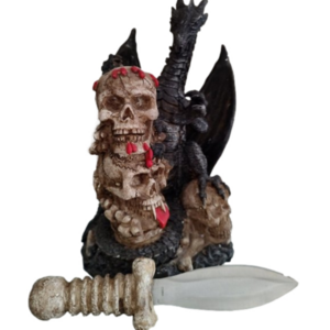 Unique Skull Handled Knife with Black Dragons